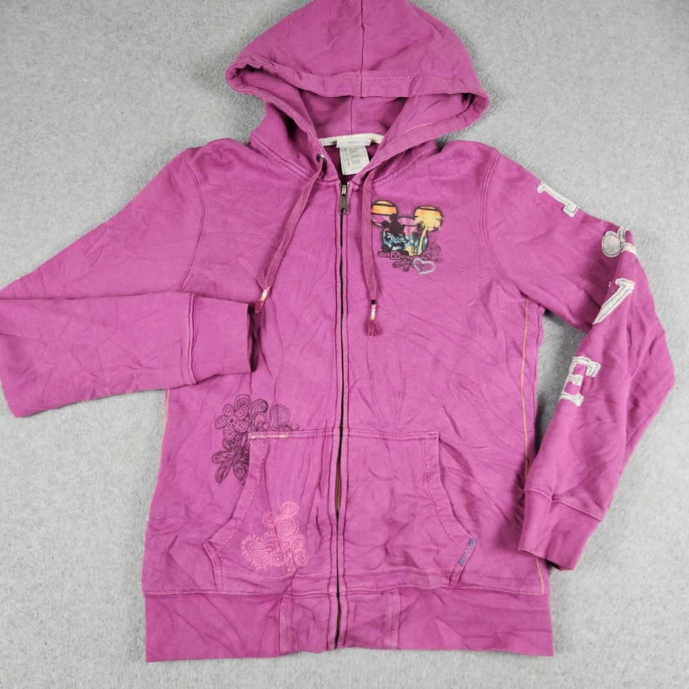 Walt Disney World 1971 Hoodie Womens Large Pink Long Sleeve Streetwear Full Zip